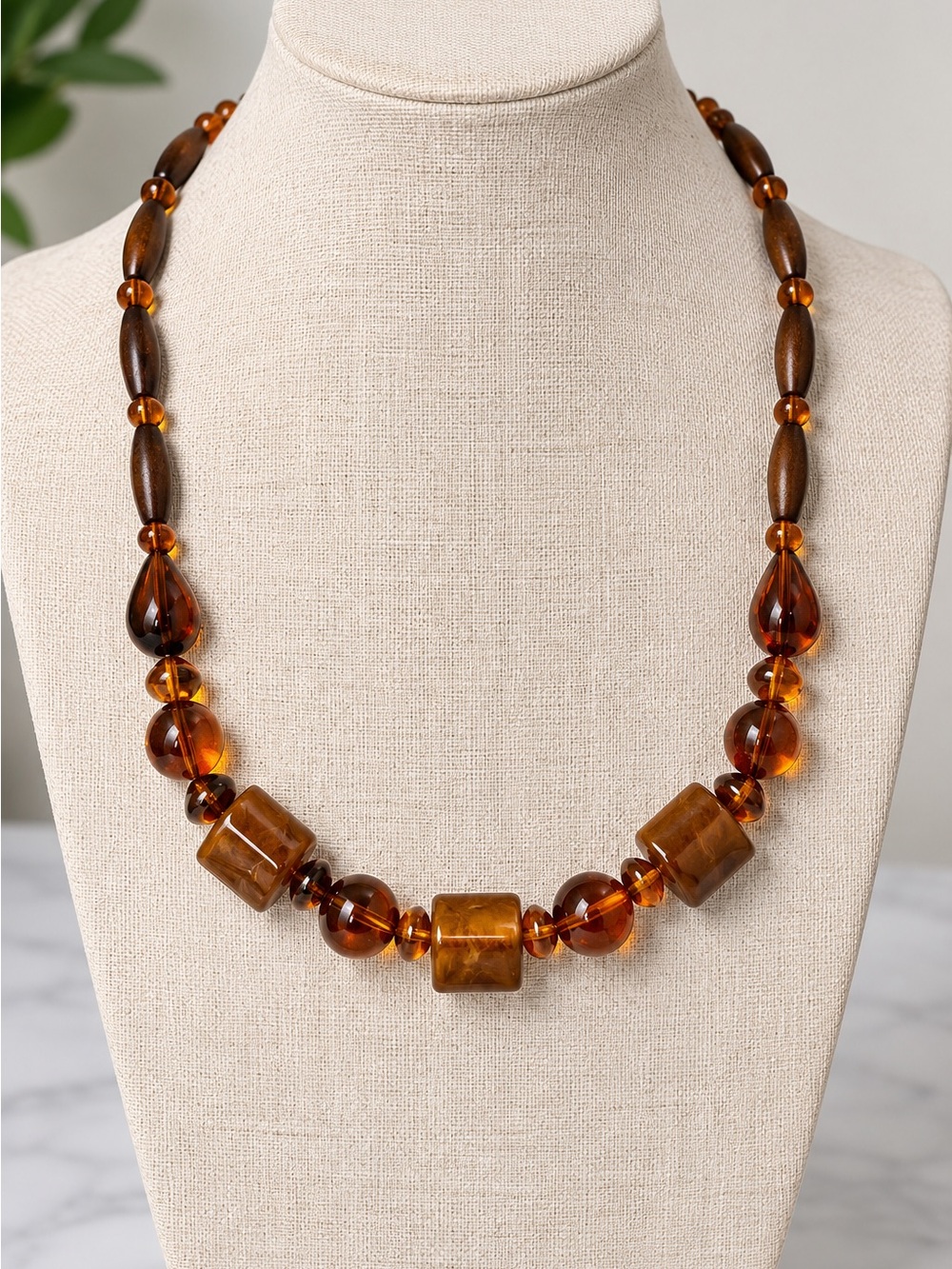 Amber-Tone Beaded Statement Necklace - Women Jewelry